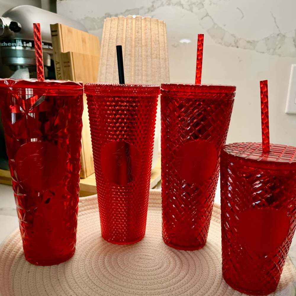 BUNDLE OF RED STARBUCKS CUPS. ALL NEW.